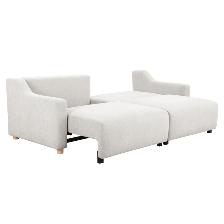 Cream Fabric Queen Sleeper Sofa with Natural Wood Legs