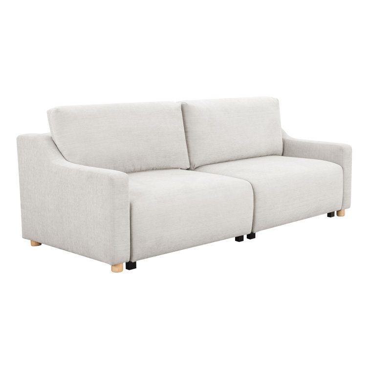 Cream Fabric Queen Sleeper Sofa with Natural Wood Legs