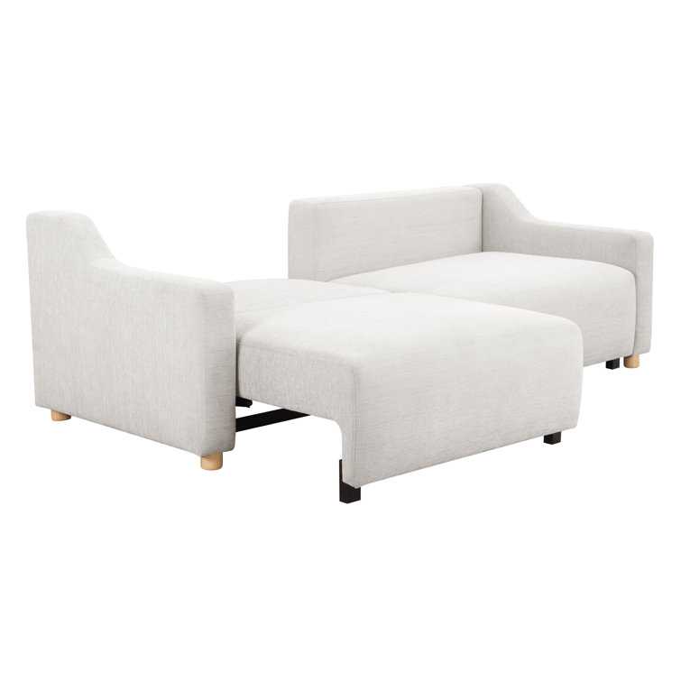 Cream Fabric Queen Sleeper Sofa with Natural Wood Legs