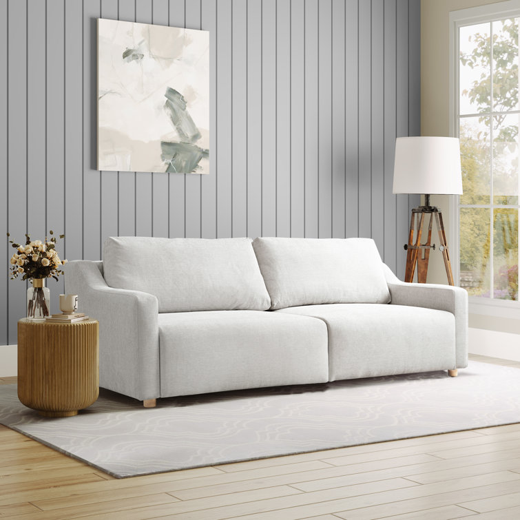 Cream Fabric Queen Sleeper Sofa with Natural Wood Legs