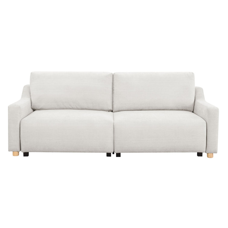 Cream Fabric Queen Sleeper Sofa with Natural Wood Legs