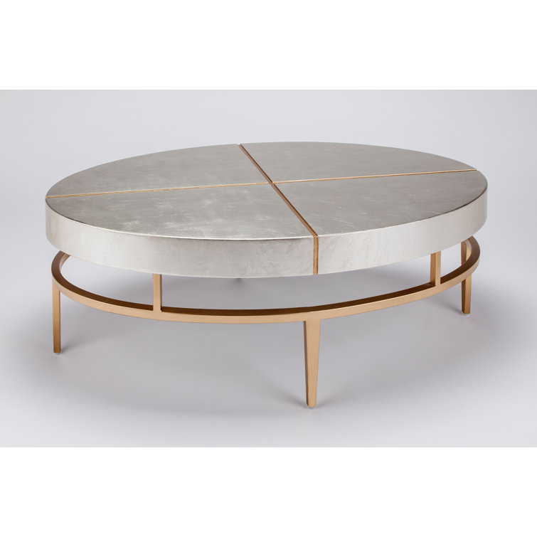 Oval Gold and Silver Metal Base Coffee Table