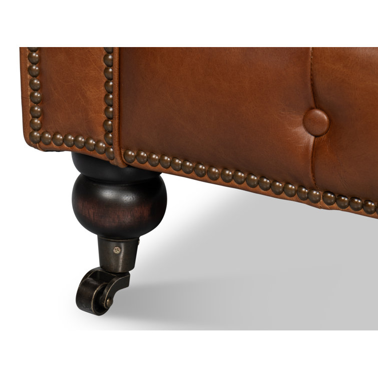 Traditional Tufted Brown Leather Chesterfield Sofa with Nailhead Details