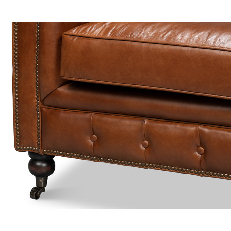 Traditional Tufted Brown Leather Chesterfield Sofa with Nailhead Details