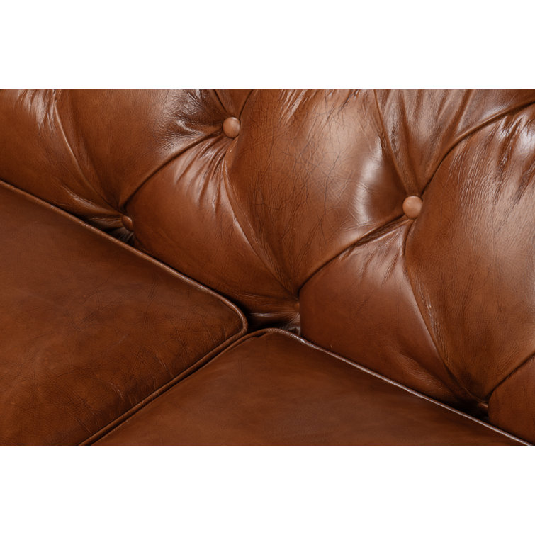 Traditional Tufted Brown Leather Chesterfield Sofa with Nailhead Details
