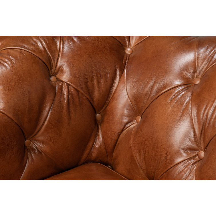 Traditional Tufted Brown Leather Chesterfield Sofa with Nailhead Details