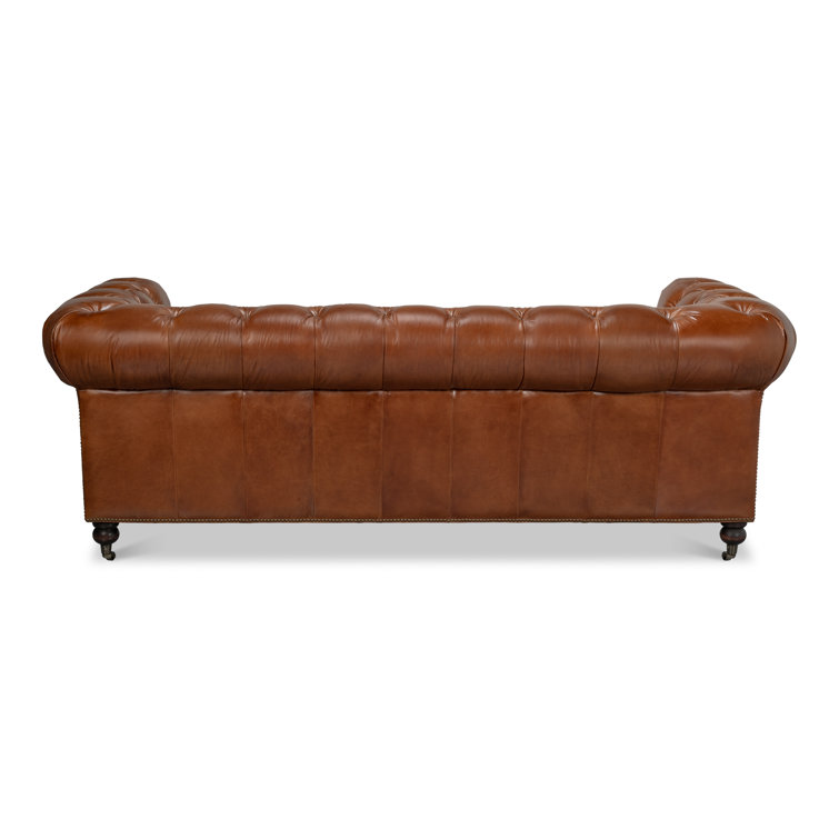 Traditional Tufted Brown Leather Chesterfield Sofa with Nailhead Details