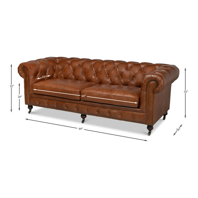 Traditional Tufted Brown Leather Chesterfield Sofa with Nailhead Details