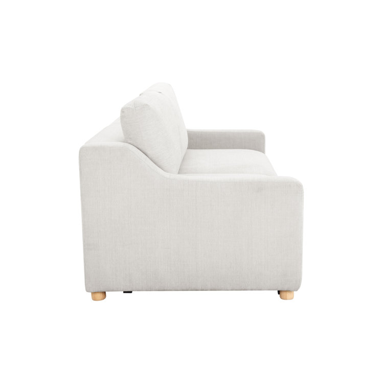 Cream Fabric Queen Sleeper Sofa with Natural Wood Legs