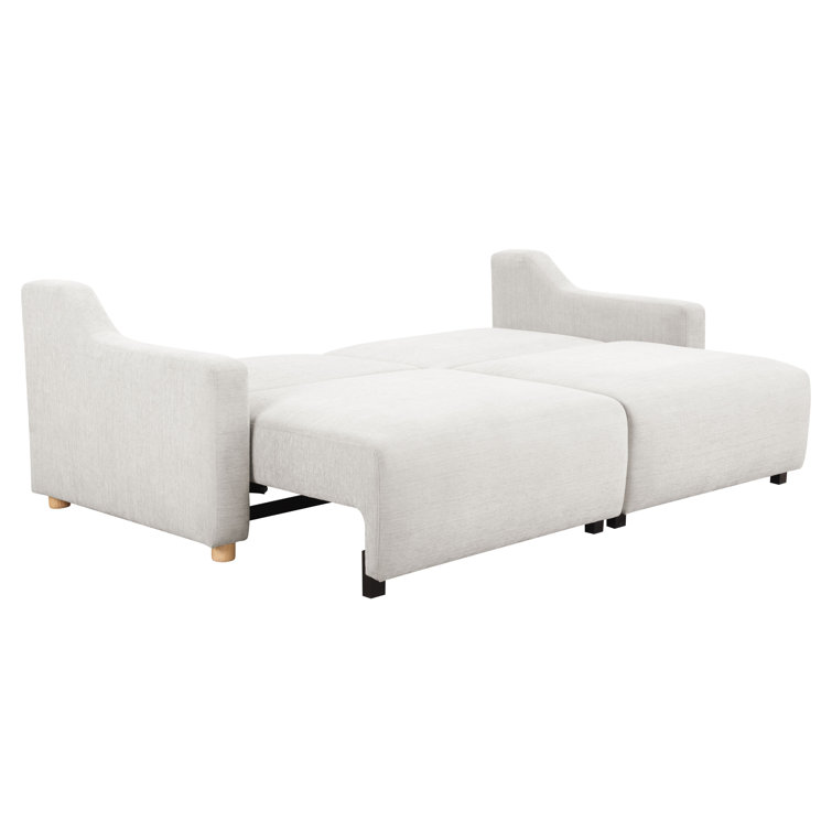 Cream Fabric Queen Sleeper Sofa with Natural Wood Legs