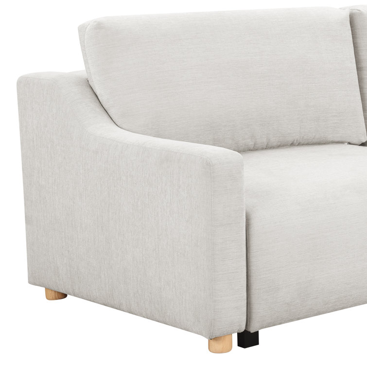 Cream Fabric Queen Sleeper Sofa with Natural Wood Legs