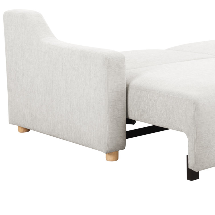 Cream Fabric Queen Sleeper Sofa with Natural Wood Legs