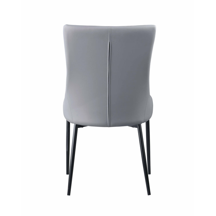 White Stone Top Extendable Dining Table with 4 Gray Upholstered Chairs