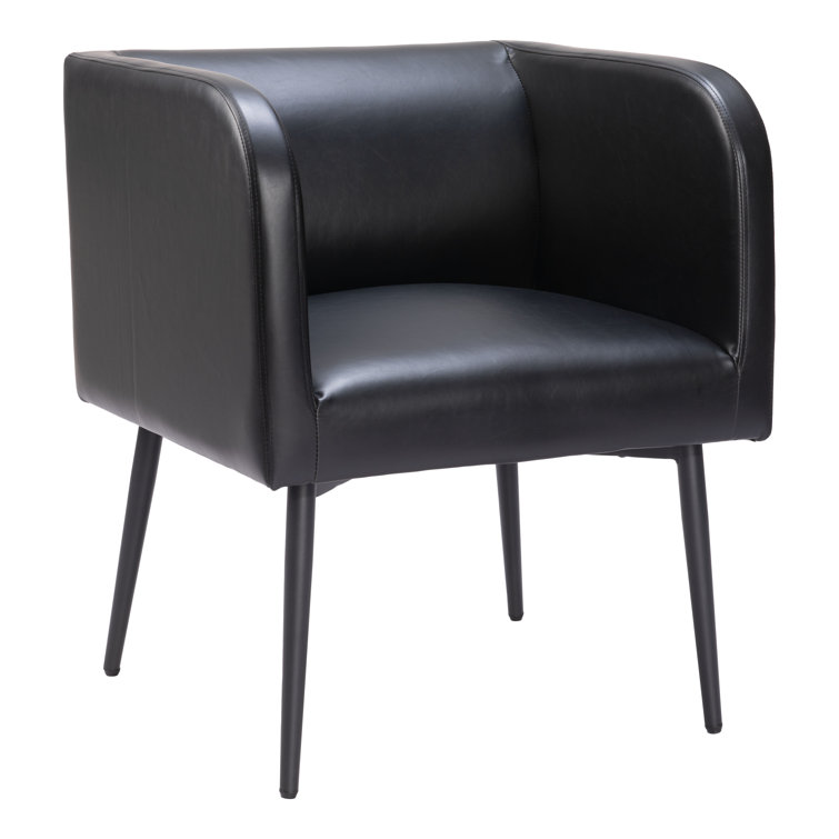 Horbat Black Faux Leather Upholstered Arm Chair with Metal Frame