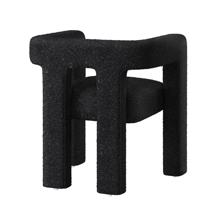 Black Linen Upholstered Barrel Side Chair with Wood Frame