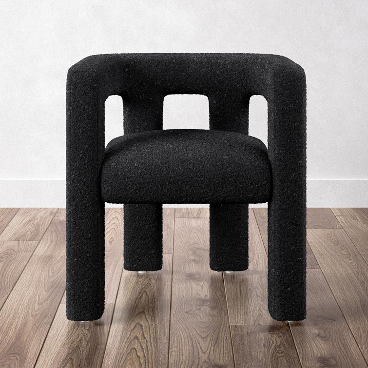 Black Linen Upholstered Barrel Side Chair with Wood Frame