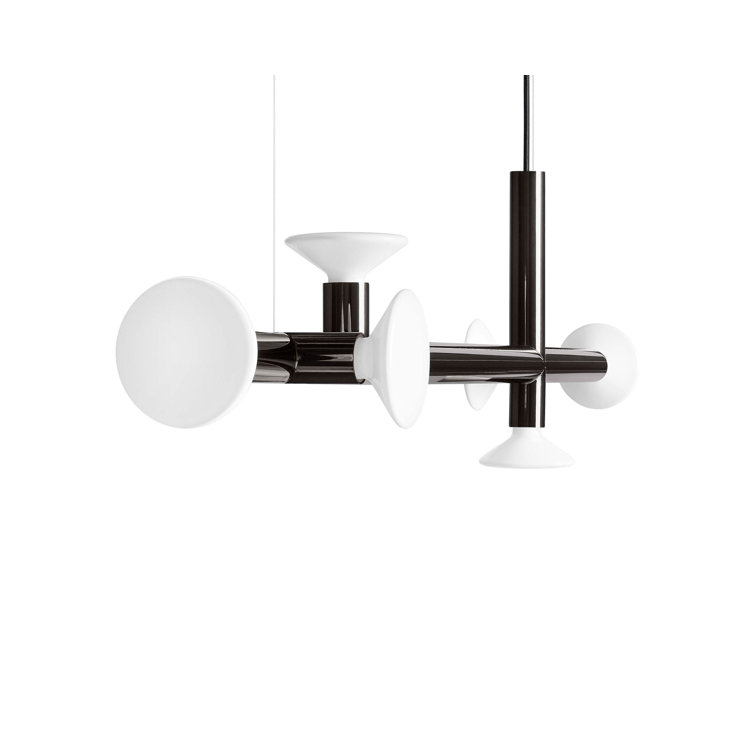 Ultra Black Nickel Steel Linear Chandelier with Handblown Glass Shades