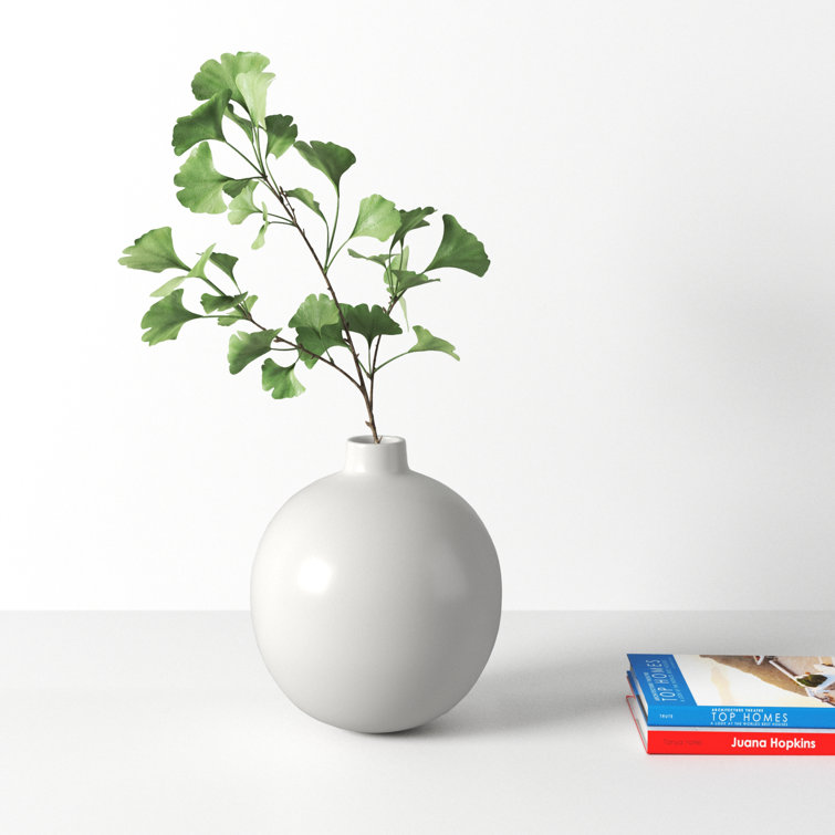 White Round Ceramic Table Vase for Floral Arrangements