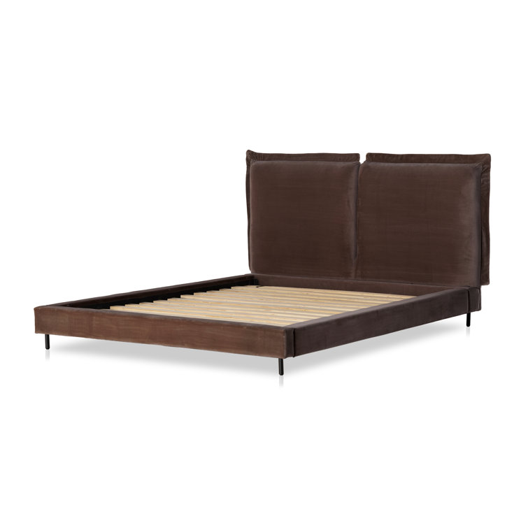 Queen Brown Velvet Upholstered Bed with Headboard and Drawer