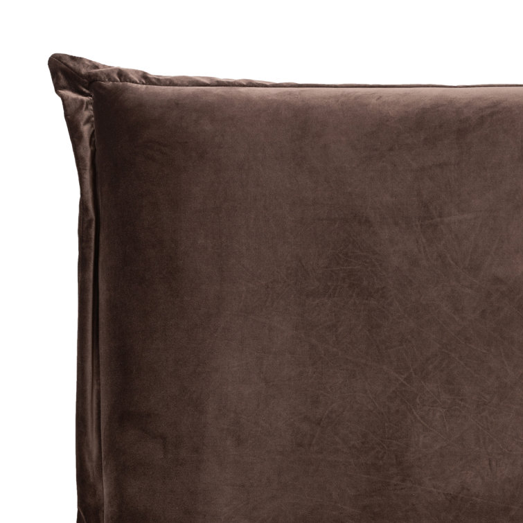 Queen Brown Velvet Upholstered Bed with Headboard and Drawer