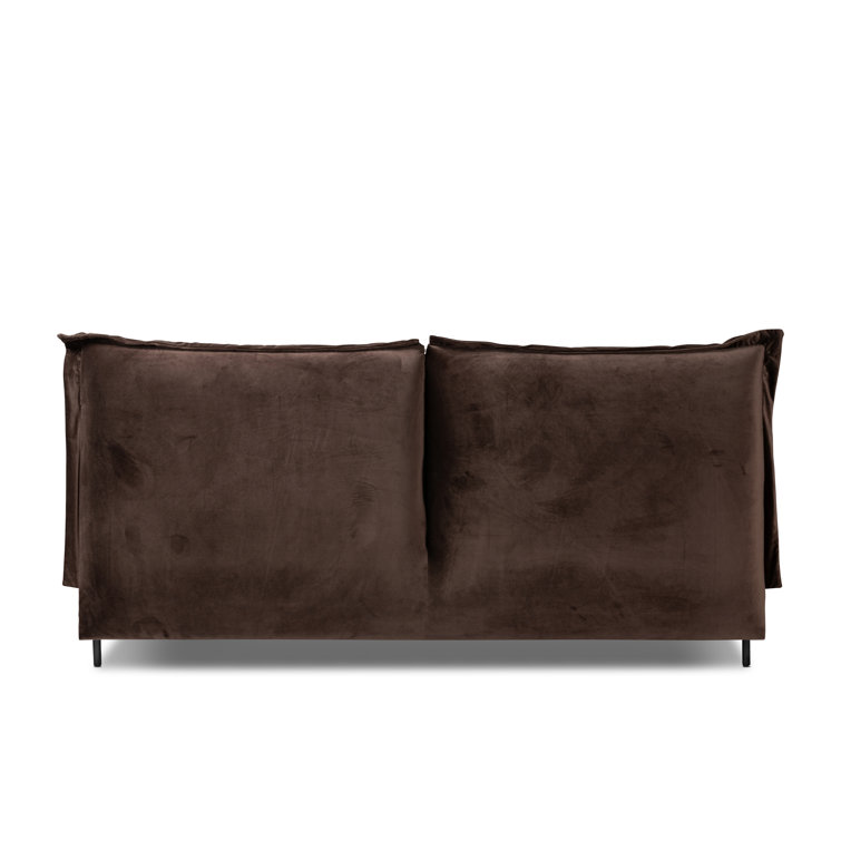 Queen Brown Velvet Upholstered Bed with Headboard and Drawer