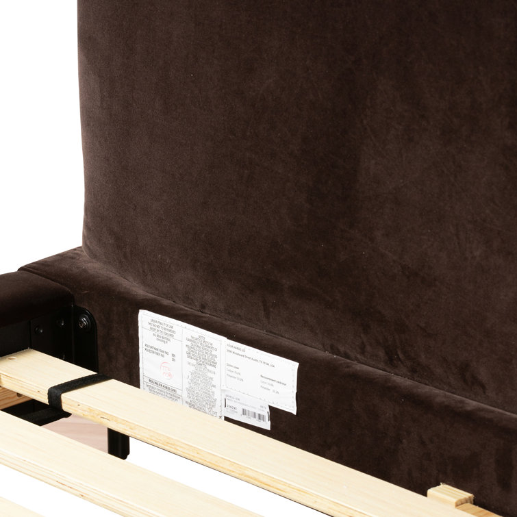 Queen Brown Velvet Upholstered Bed with Headboard and Drawer