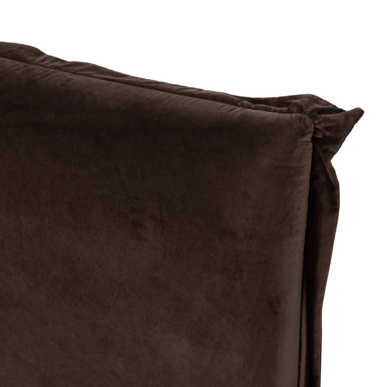 Queen Brown Velvet Upholstered Bed with Headboard and Drawer