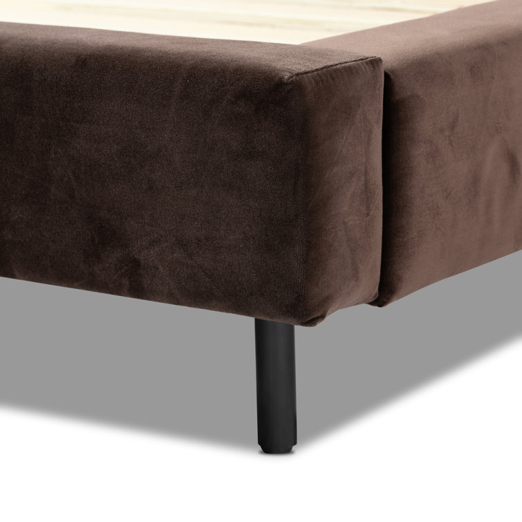 Queen Brown Velvet Upholstered Bed with Headboard and Drawer