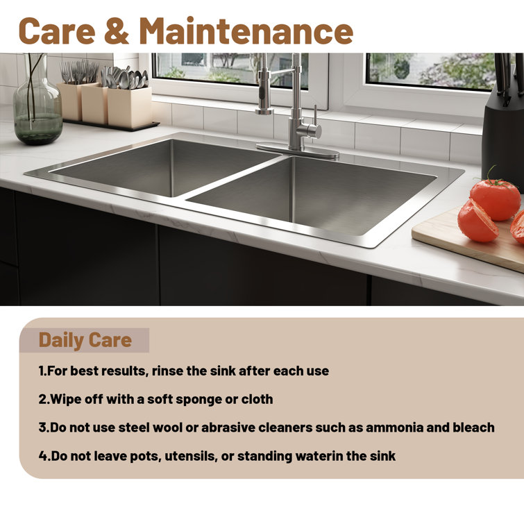 33'' Drop-In Double Bowl Stainless Steel Kitchen Sink with Accessories