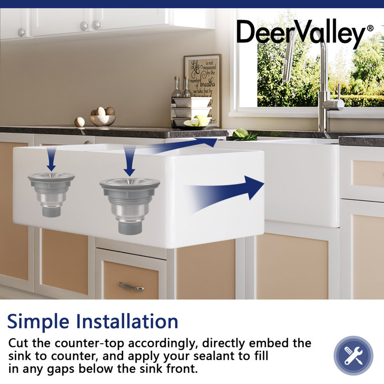 33" White Fireclay Double Bowl Farmhouse Workstation Sink