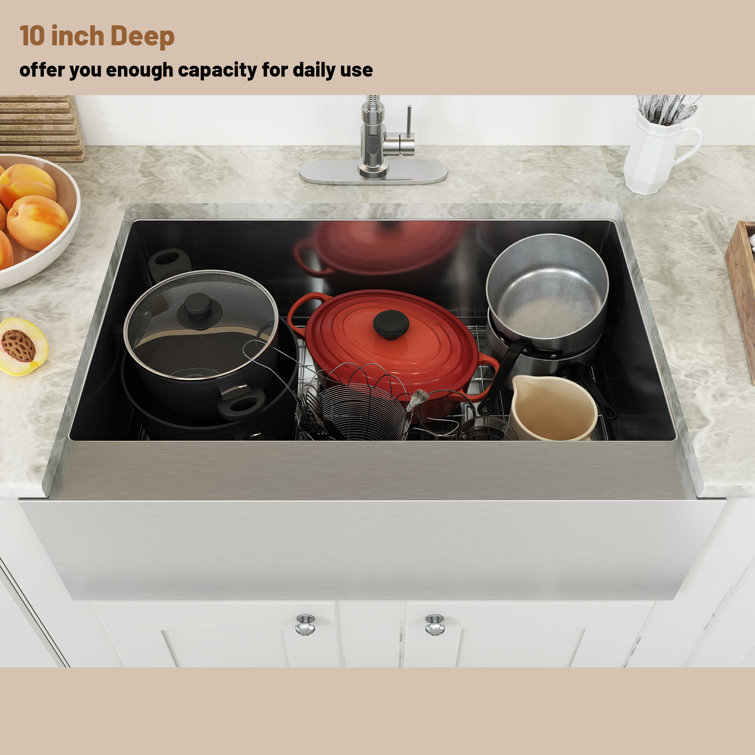 33'' Brushed Stainless Steel Farmhouse Single Bowl Kitchen Sink