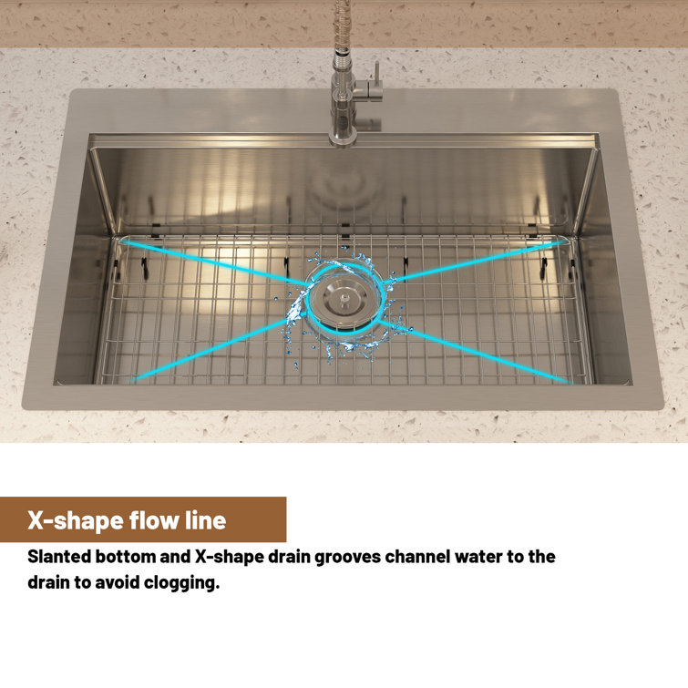 33'' Brushed Stainless Steel Single Bowl Workstation Kitchen Sink
