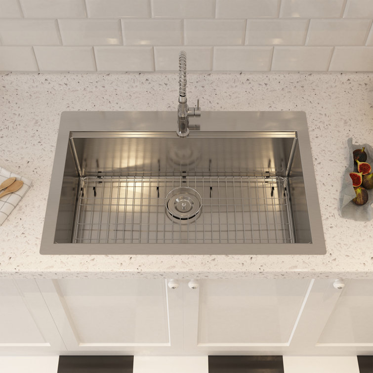 33'' Brushed Stainless Steel Single Bowl Workstation Kitchen Sink