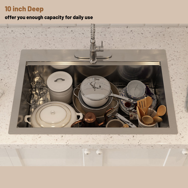 33'' Brushed Stainless Steel Single Bowl Workstation Kitchen Sink