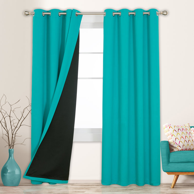 Teal Faux Silk Blackout Grommet Curtain Panel Pair