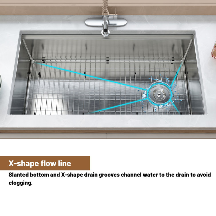 36" Stainless Steel Undermount Kitchen Sink with Accessories