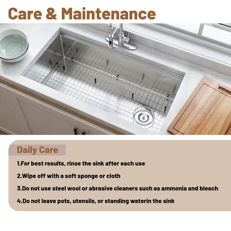 36" Stainless Steel Undermount Kitchen Sink with Accessories