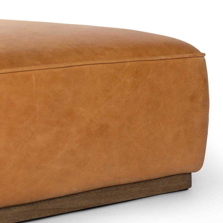 Sinclair Large Butterscotch Leather Rectangle Ottoman