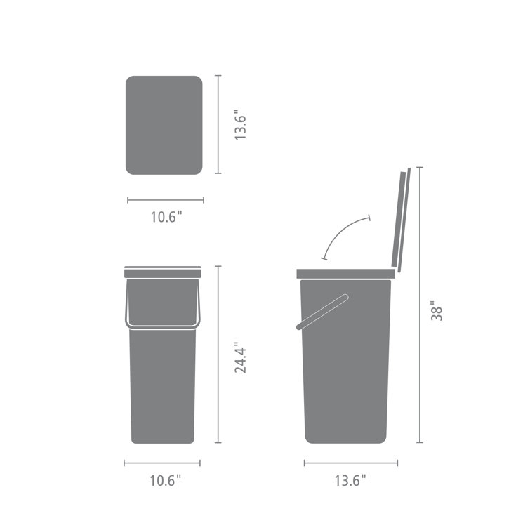 Jade Green Plastic Kitchen Recycling Bin with Removable Lid