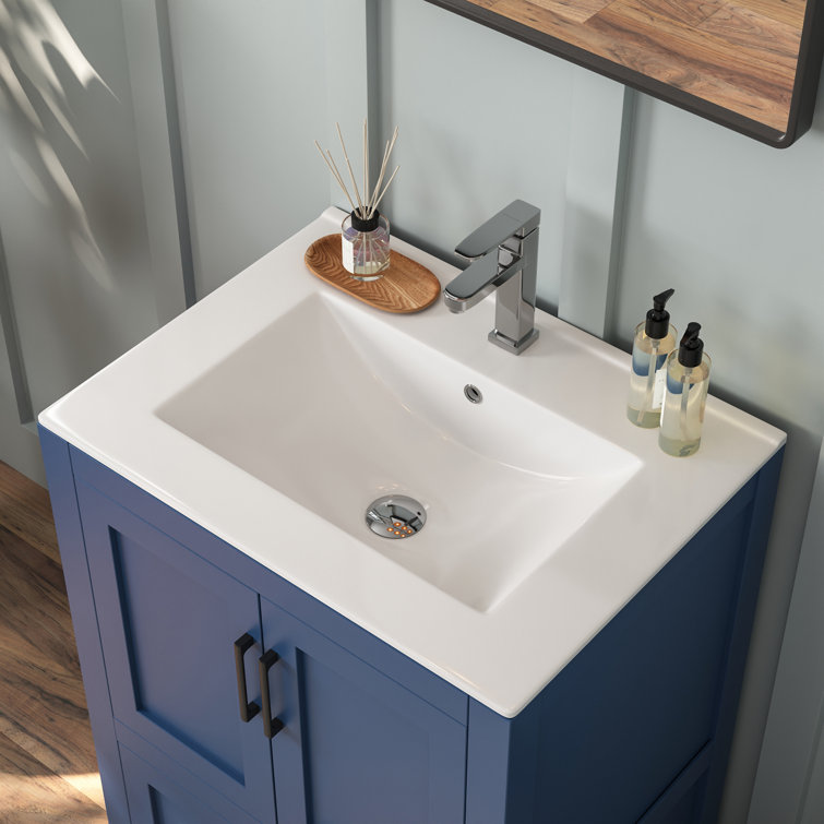 24" White Ceramic Rectangular Single Bathroom Vanity Top with Sink