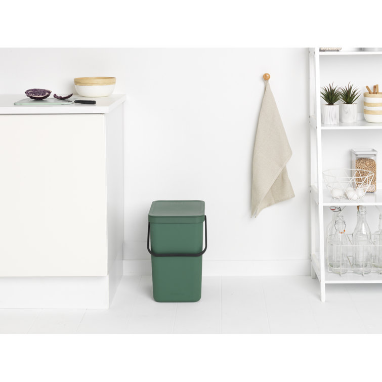 Fir Green Plastic Recycling Bin with Removable Lid, 6.6 Gallon