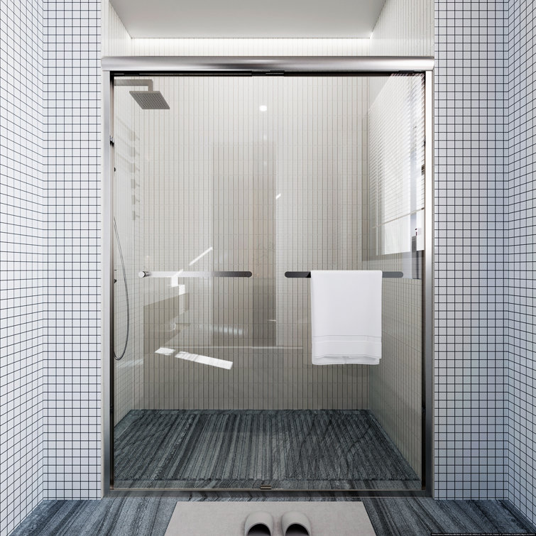 Nickel Framed Double Sliding Shower Door with Clear Glass Panels