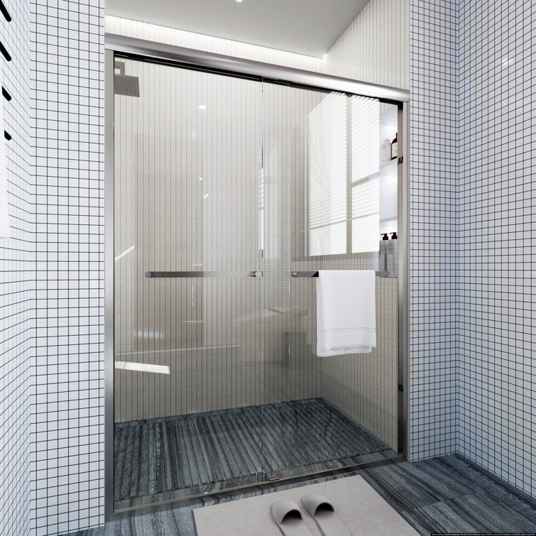 Nickel Framed Double Sliding Shower Door with Clear Glass Panels
