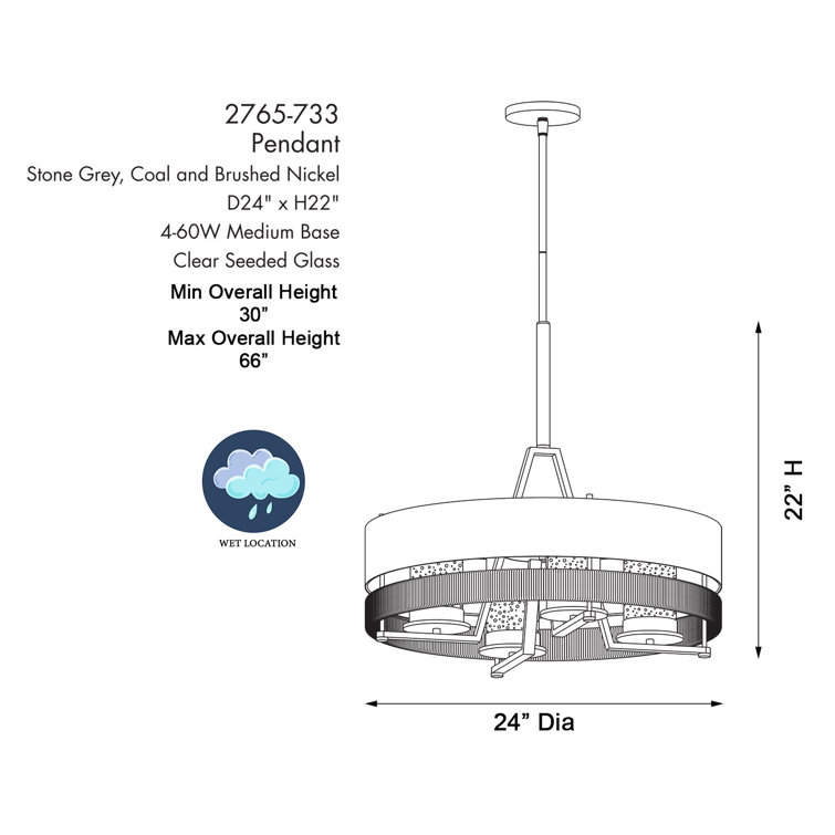 Silver Creek 24" Stone Grey & Brushed Nickel 4-Light Outdoor Pendant