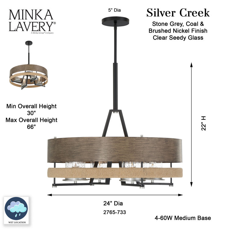 Silver Creek 24" Stone Grey & Brushed Nickel 4-Light Outdoor Pendant