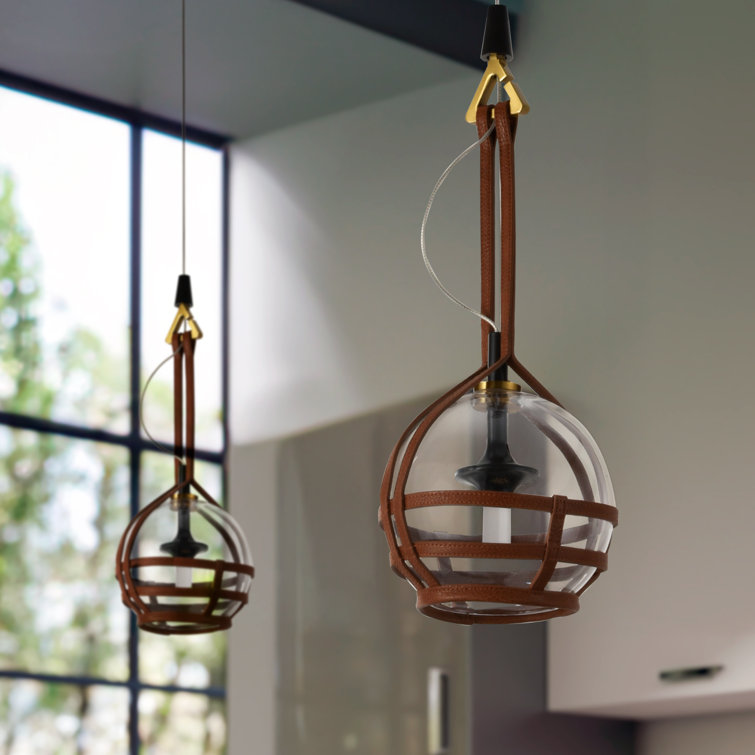 Bari Adjustable Height 7-inch Globe LED Pendant Light in Antique Brass