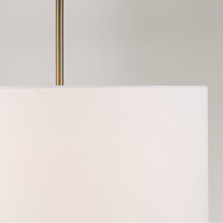 Aged Brass 3-Light Drum Pendant with White Fabric Shade