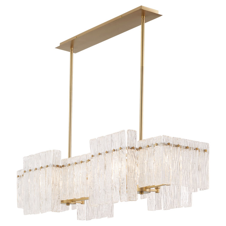 Othello Aged Brass and Glass 8-Light Linear Chandelier