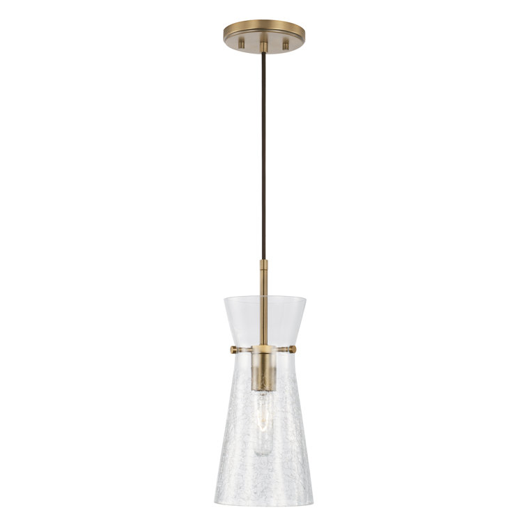 Mila Aged Brass Pendant with Clear Half-Crackle Glass Shade