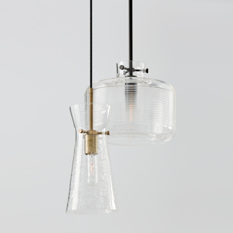 Mila Aged Brass Pendant with Clear Half-Crackle Glass Shade